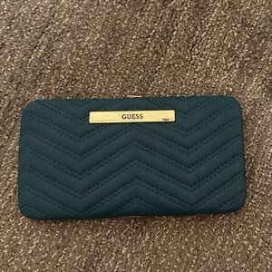 Guess Dark Green/Teal Quilted Wallet with Gold Detail